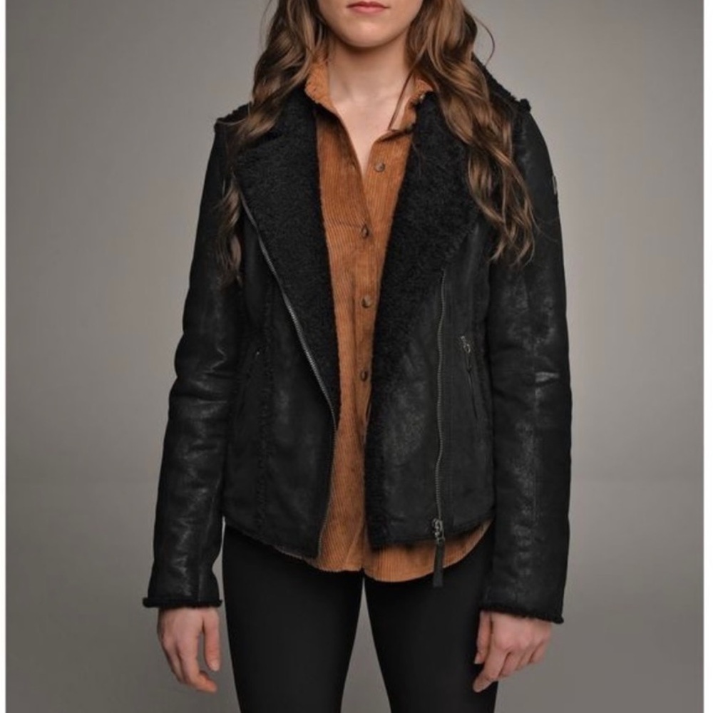 Mauritius Adina Black Lamb Leather Sherpa Biker Jacket Small 36 - Picture 5 of 5